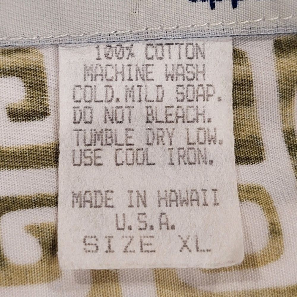 Vintage Men's XL Hawaiian Shirt All Cotton Green White Design Made in Hawaii - Picture 6 of 16